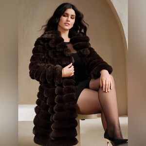 PLUS SIZE • luxury vintage style faux fur coat textured dark brown
